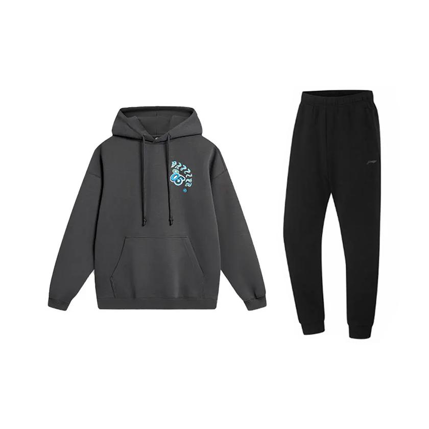 Li-Ning Letter Print Trendy Comfortable Pullover Hoodie Casual Sports Suit Unisex Hoodies Graphite-Grey Black AWDU085-7+AKLUA73-4