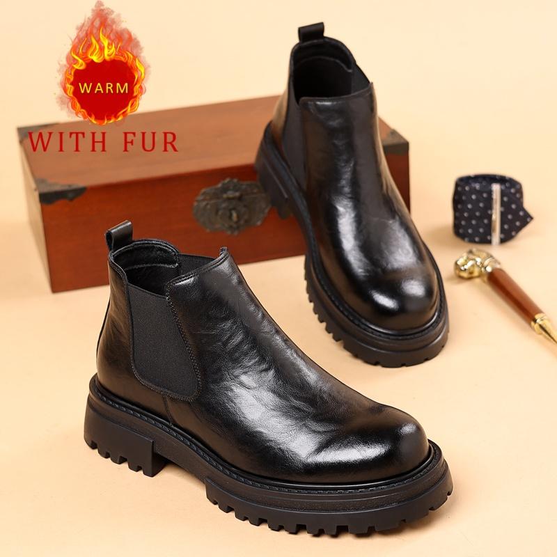 Fashion Casual men's boots Comfortable minimalist British style Work and Leisure Business Adult classic thick soled shoes Black New