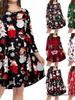 Damen Mode Weihnachtsdruck Mittellanges Übergrößenkleid - Europäischer/Amerikanischer Stil
