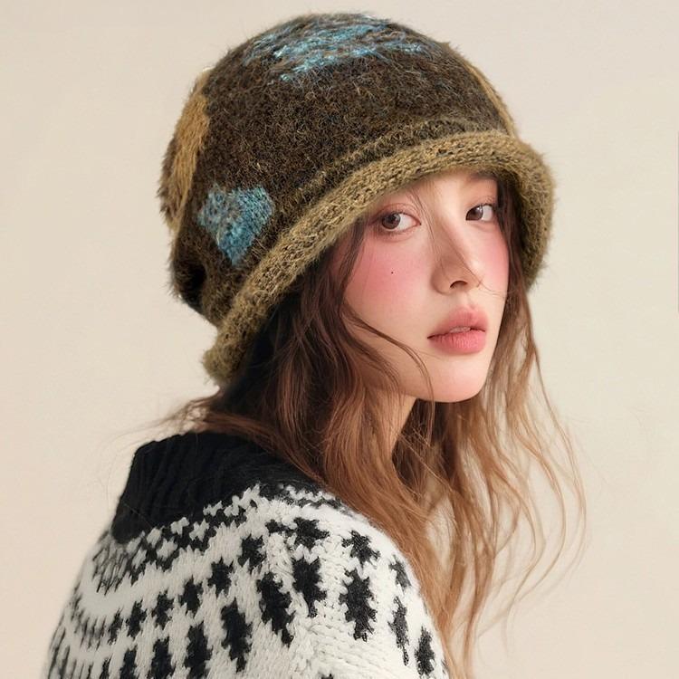 Spring and Autumn Warm Retro Pulled Leopard Print Versatile Big Head Circumference Pile Hat Woman