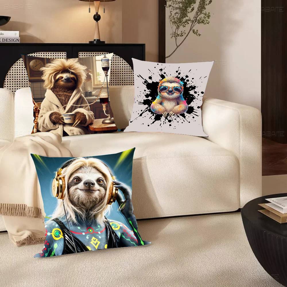 Funny Sloth DJ Pillow Case Sofa Cushion Cover Room Home Decoration