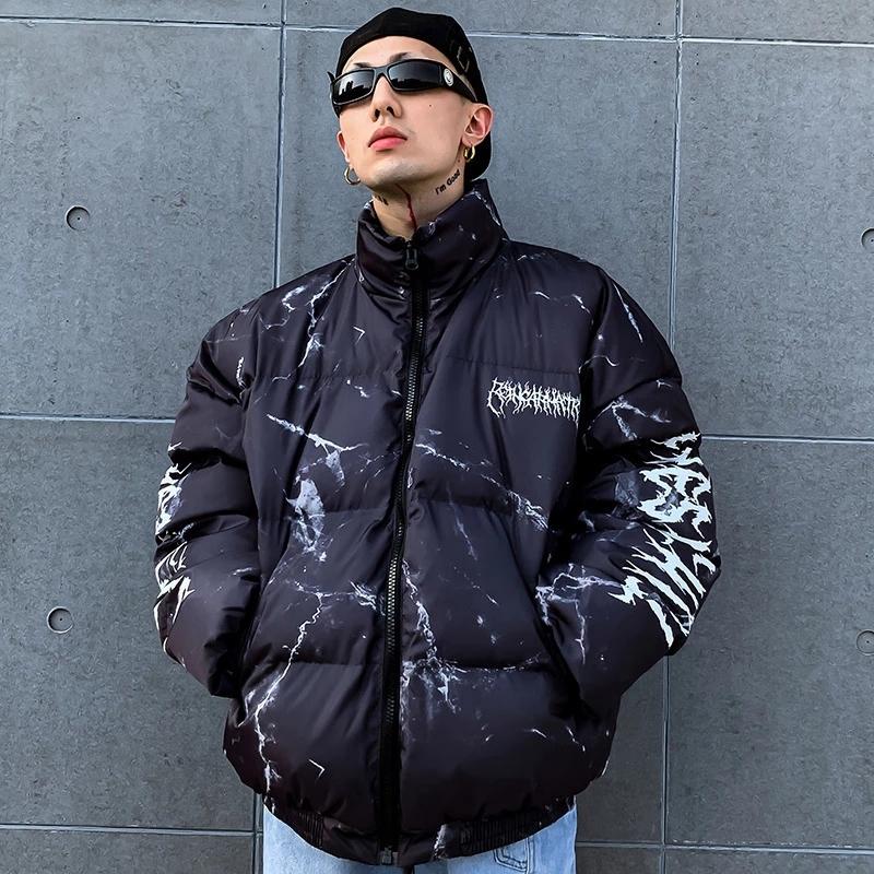 Hipster Winter Jacket Men Cartoon Bear Print Parka Men Hip Hop Streetwear Winter Thick Warm Jackets Coats Men Oversize M-XL