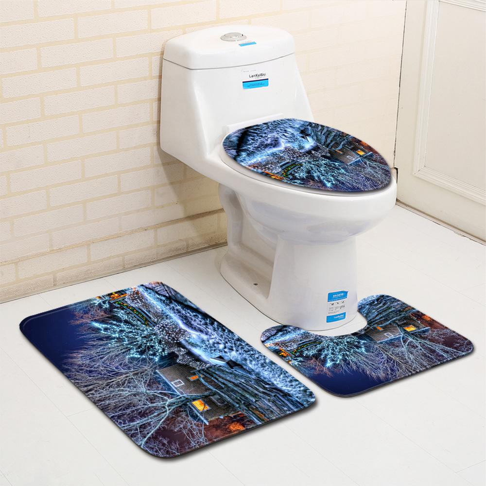 Christmas Bathroom Floor Mat Toilet Three-Piece Set