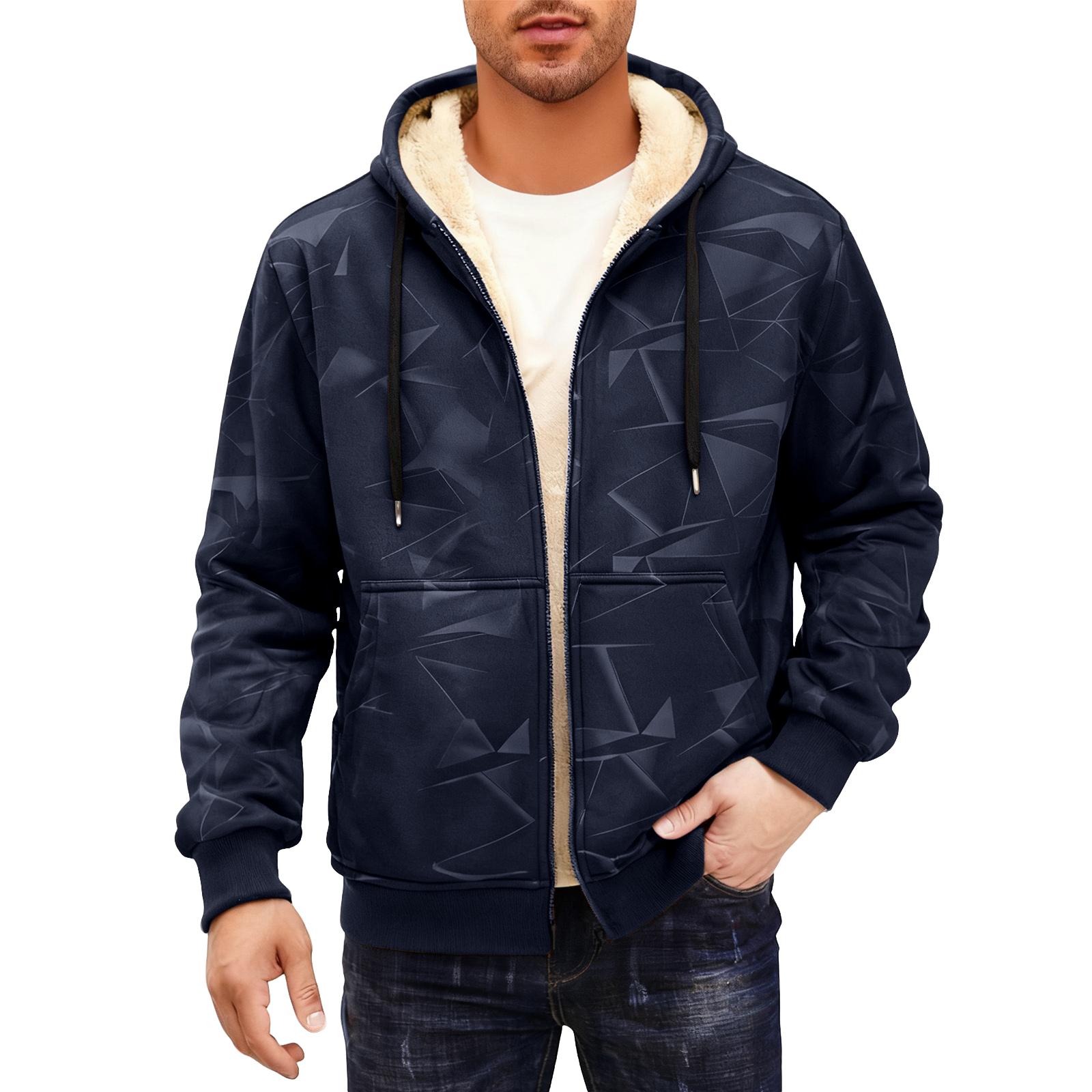 

Mens Graphic Zip Up Hoodies Lined Full Zip Thick Winter Warm Jackets Thermal Hooded Sweatshirts M