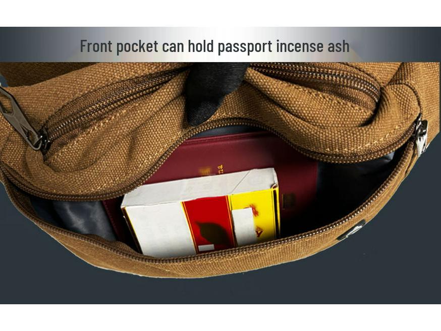 Męska płócienna torba biodrowa do sportów outdoorowych: Jednolity kolor, wielokomorowy, odporny na zużycie, pogrubiony, przenośny portfelik na monety, trzywarstwowa konstrukcja.