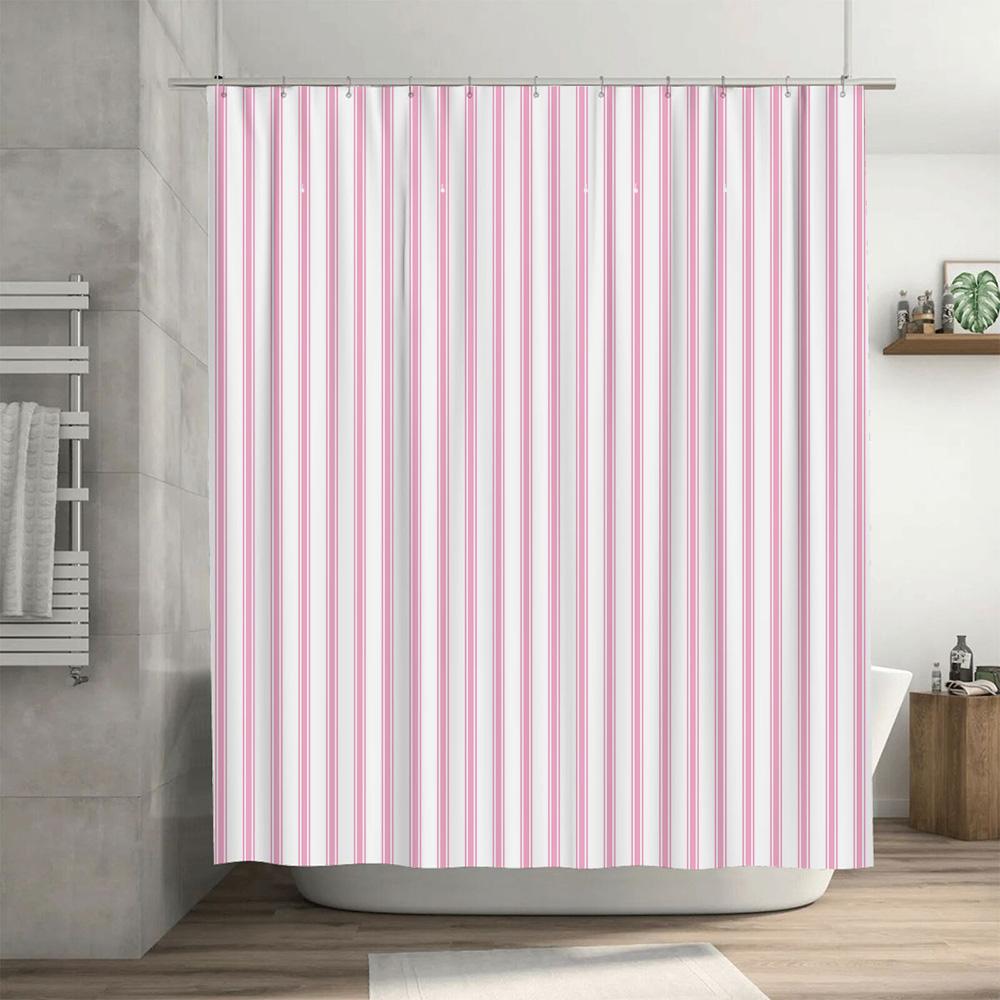 Cortina de Chuveiro Listrada: Listras Verticais Rosa e Brancas, Decoração de Banheiro Impermeável para Área de Banho Doméstica Tamanho 72x84\" (Branco com Pino