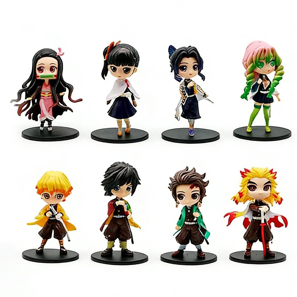 8pcs/set Anime Demon Slayer Kamado Nezuko Kamado Tanjuurou Battle Version Action Figure Collectible Models Toys 13cm