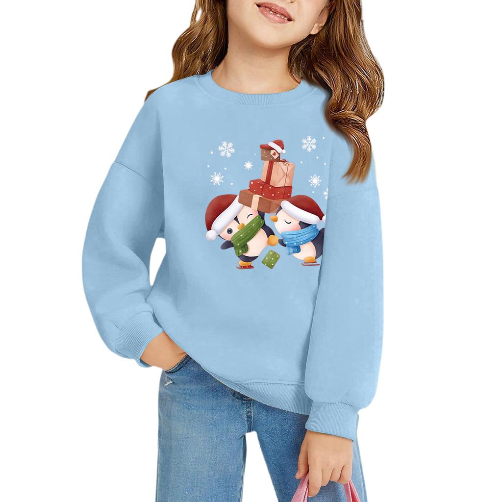 Christmas Day Girls Round Neck Pullovers For Kids Printed Baby Tops