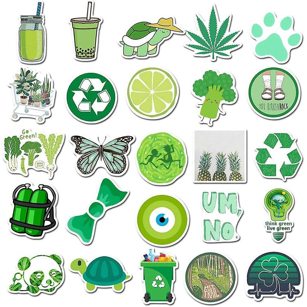 Colorful Aesthetic Stickers for Girls Waterproof Cute Stickers 50-Pack Water Bottle Laptop Phone Stickers for Teens (Green)