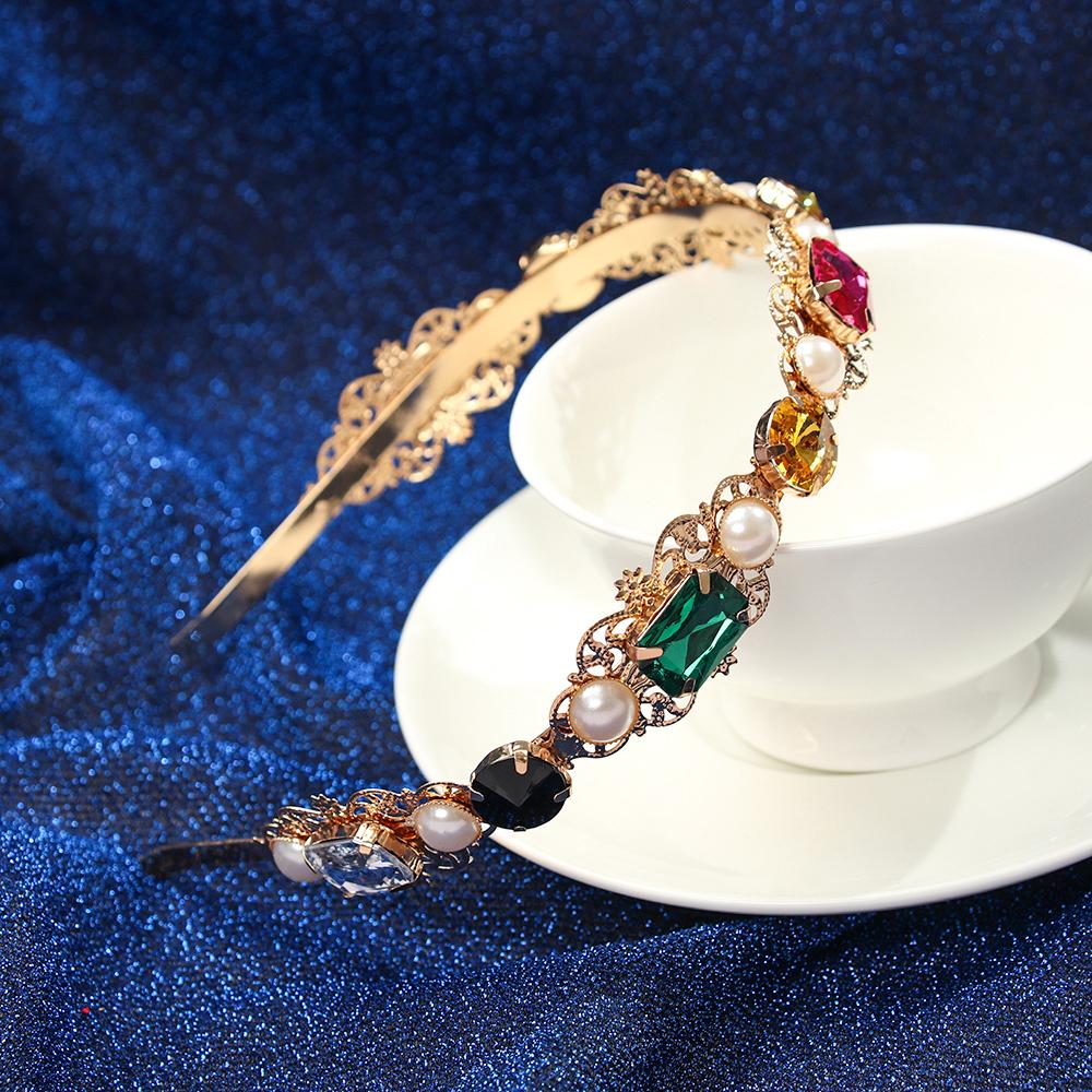 Fashion Party Jewelry Gifts Baroque Style Rhinestone Headband Head Wrap Gem Crystal Pearl Hair Band