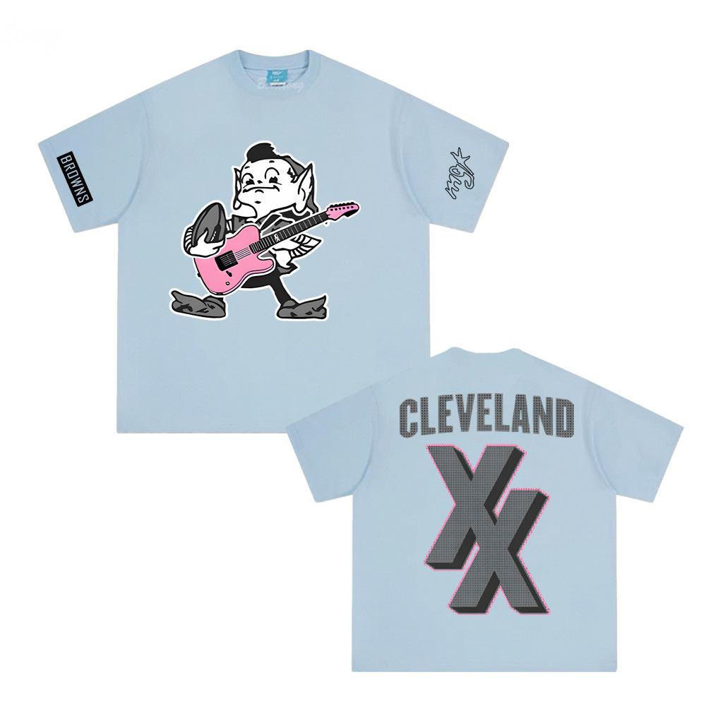 T-shirt Mgk X Cleveland Browns Stile Uguale del Cantante Mgk Manica Alta Qualità 100% Cotone Top Comodi Harajuku T-shirt Estiva