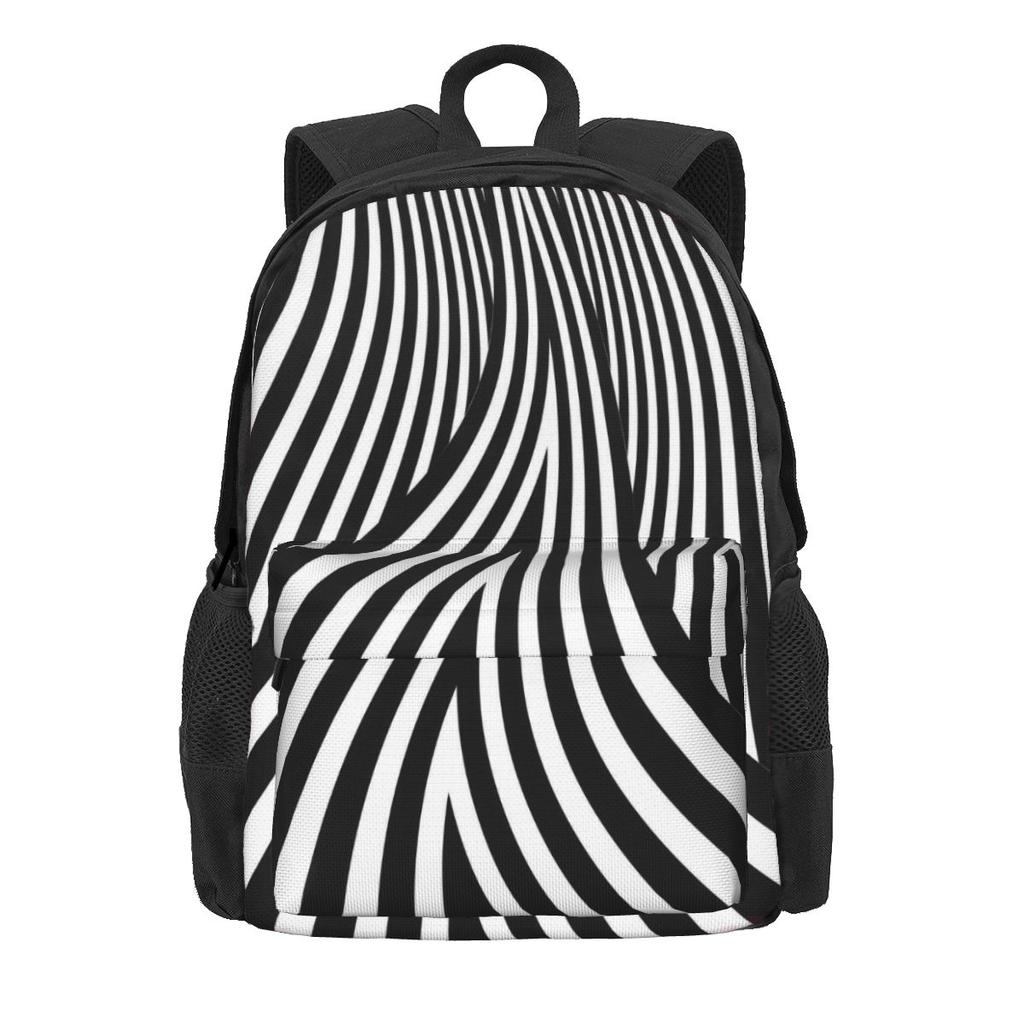 Black And White Striped Backpack Abstract Lines Stylish Backpacks Women Men Sport Pattern School Bags High Quality Rucksack