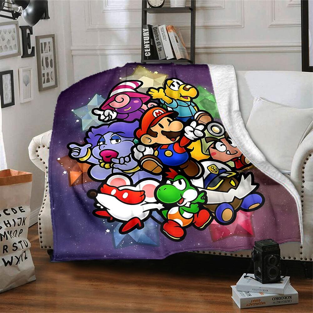 1pc Mario Party Flannel Blanket, Soft Skin Friendly with Digital Printing, Various Sizes Available for Family, Friends, Birthday