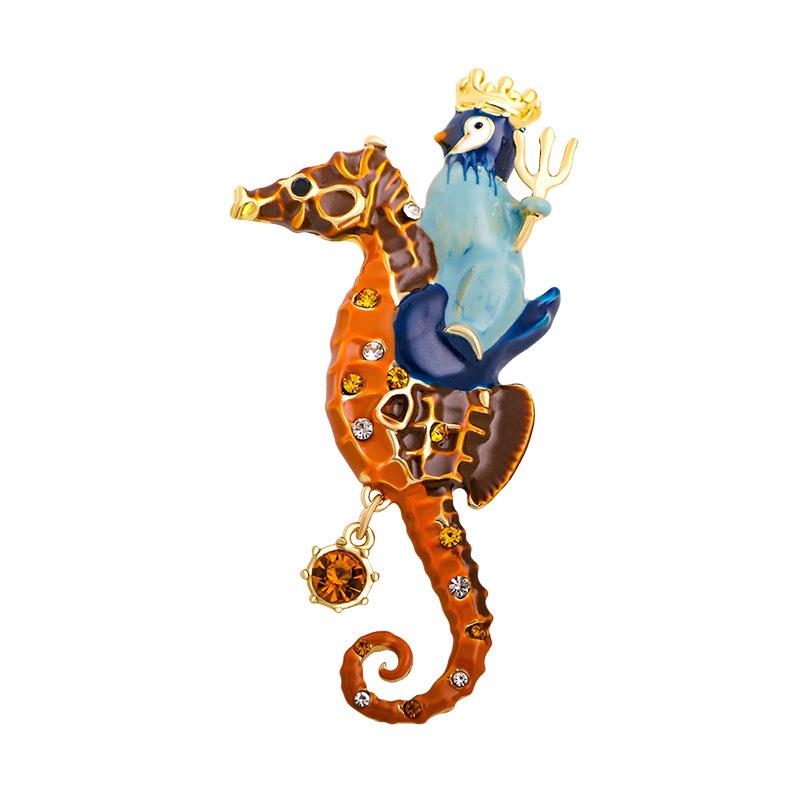 Cute Seahorse Cartoon Penguin Dripping Oil High-end Pendant Animal Brooch