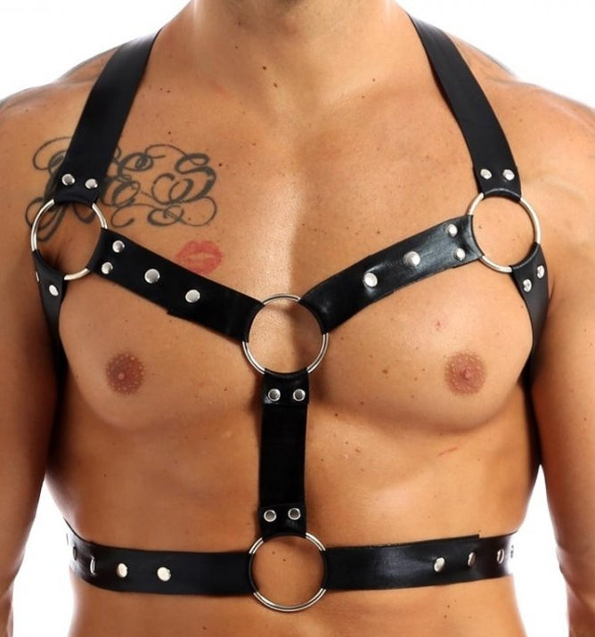 Thin Chest Harness with Black Faux Leather Straps - Generic - Men's Harness
