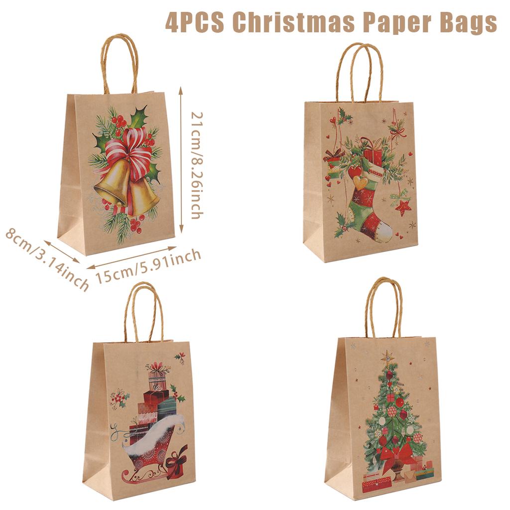 Christmas Kraft Paper Gift Bags Xmas Candy Cookies Gift Tote Bag Christmas Decoration 2025 for Home Navidad Noel New Year 2025