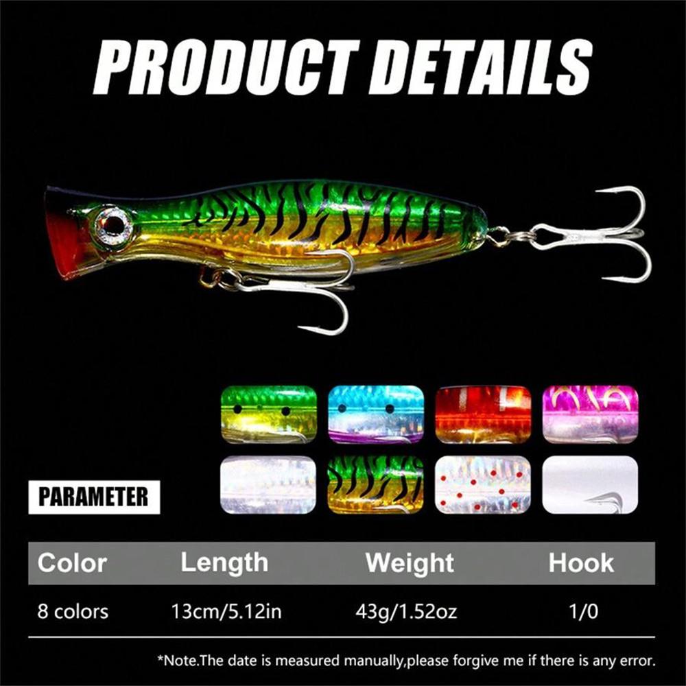 1pc Hard Popper Lure Topwater Popper Bait 13cm 43g Artificial Fishing Bait Accessories With 1/0# Treble Hook Lures