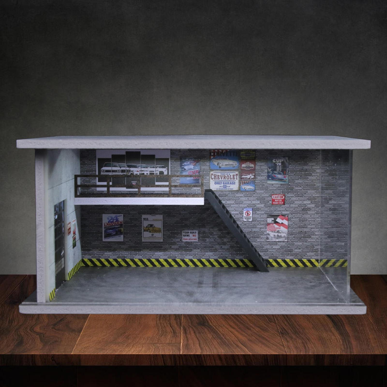 

1/64 Model Car Display Case Auto Repair Shop Collectible Gift Photo Prop Dustproof Scenario Garage Style A