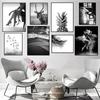 Canvas Painting Desert Waterbuck Art Poster Black White Tree Leafs Forest Nature Wall Art Posters And Prints Wall Pictures