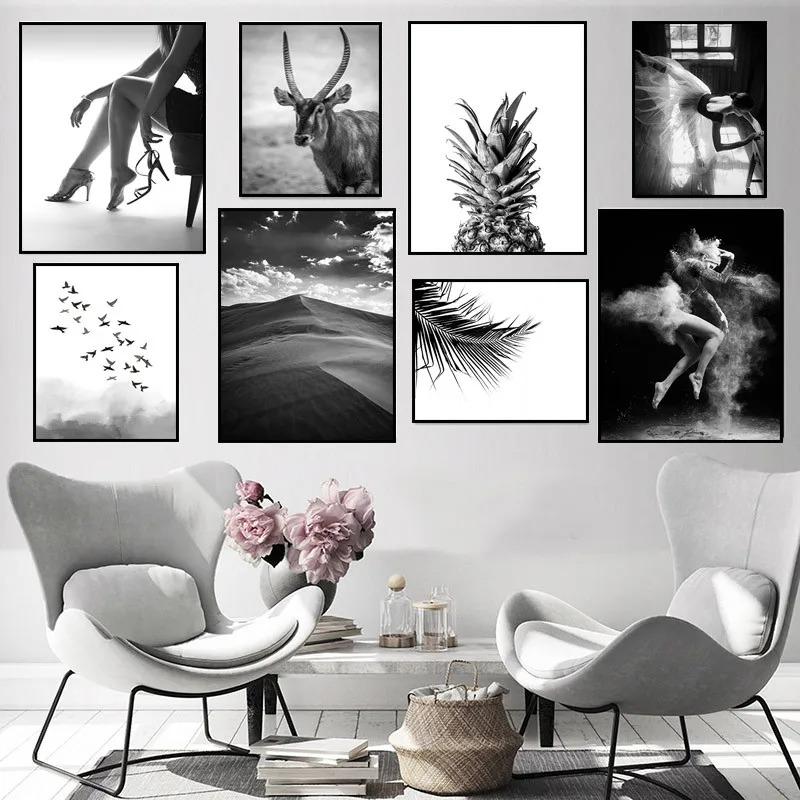 Canvas Painting Desert Waterbuck Art Poster Black White Tree Leafs Forest Nature Wall Art Posters And Prints Wall Pictures