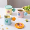Cute Mug Cartoon Ceramic Cup with Lid Couple Coffee Cup High Looking Student Drinking Water Cup Breakfast Cup