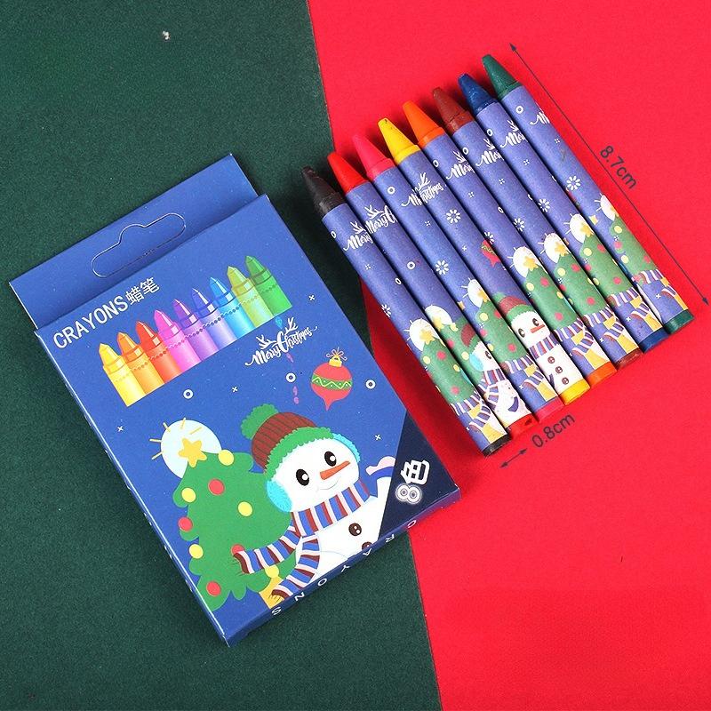 Cartoon Christmas Crayons Set Creative 8 Colors Drawing Painting Kit Cute Art Supplies Coloring Gift for Kids Students