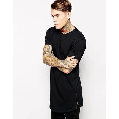 Mens Zipper Long T-Shirt Hem Men's Cotton T Shirts Tee Tops Man Extra Long T Shirt for Male Brand Zip Tees Shirt