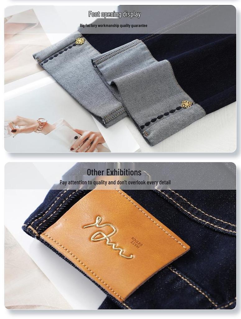 Women's Dark Blue High-Waisted Straight-Leg Jeans with Turn-Up Cuffs - New 2025 Spring/Autumn Slim Fit and Loose Wide-Leg Style