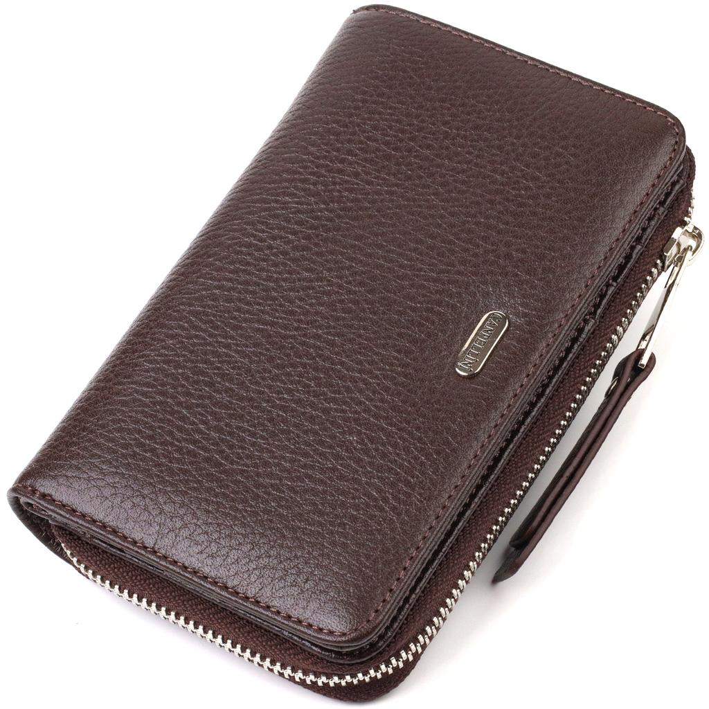 Practical Medium-sized Women's Purse Made of Genuine Grained Leather CANPELLINI 21910 Brown