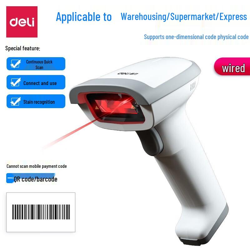 Deli Wired 1D Laser Barcode Scanner