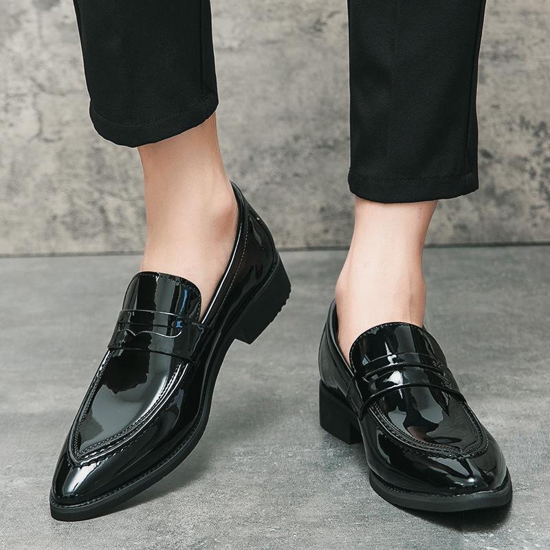 Men's Pointed Toe Leather Loafers - British Korean Style, Casual Slip-ons, Patent Leather Formal Shoes