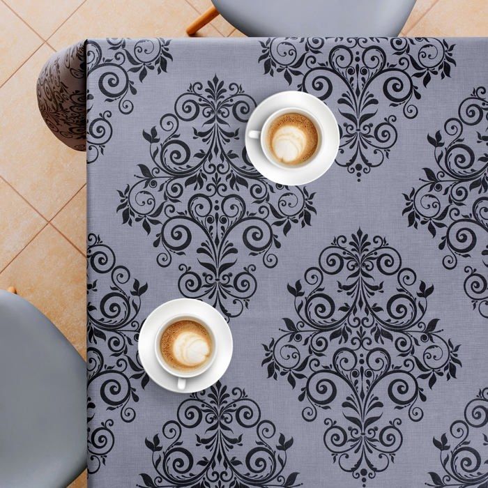 Nappe de table - kp home - baroque graphite - imperméable - 200 x 140 cm - lavable