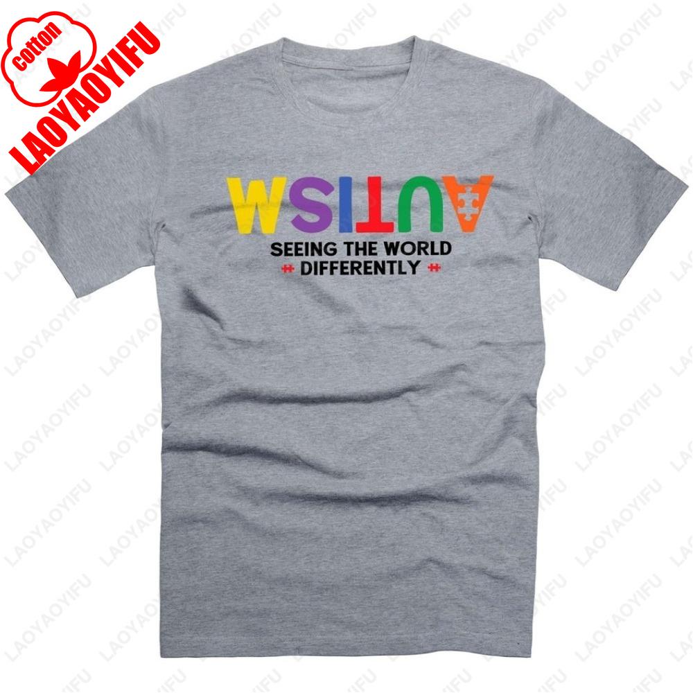 

Autism Shirt Seeing The World Differently Tee Shirt Autism Puzzle Summer Fashion Simple Classic Cotton Unisex Womens T Shirt 4XL