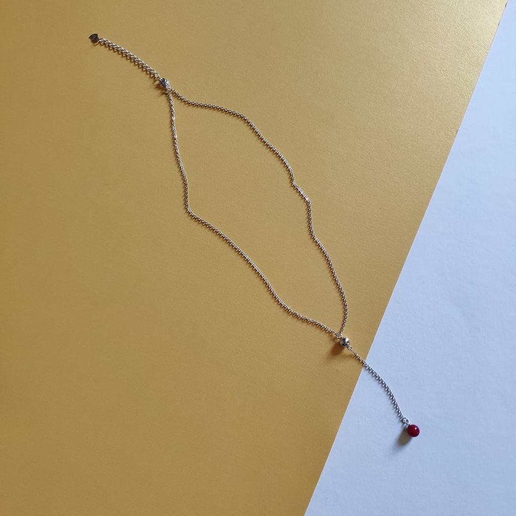 Серебряное колье с кораллом, вес изделия 2,9 гр (2145653)