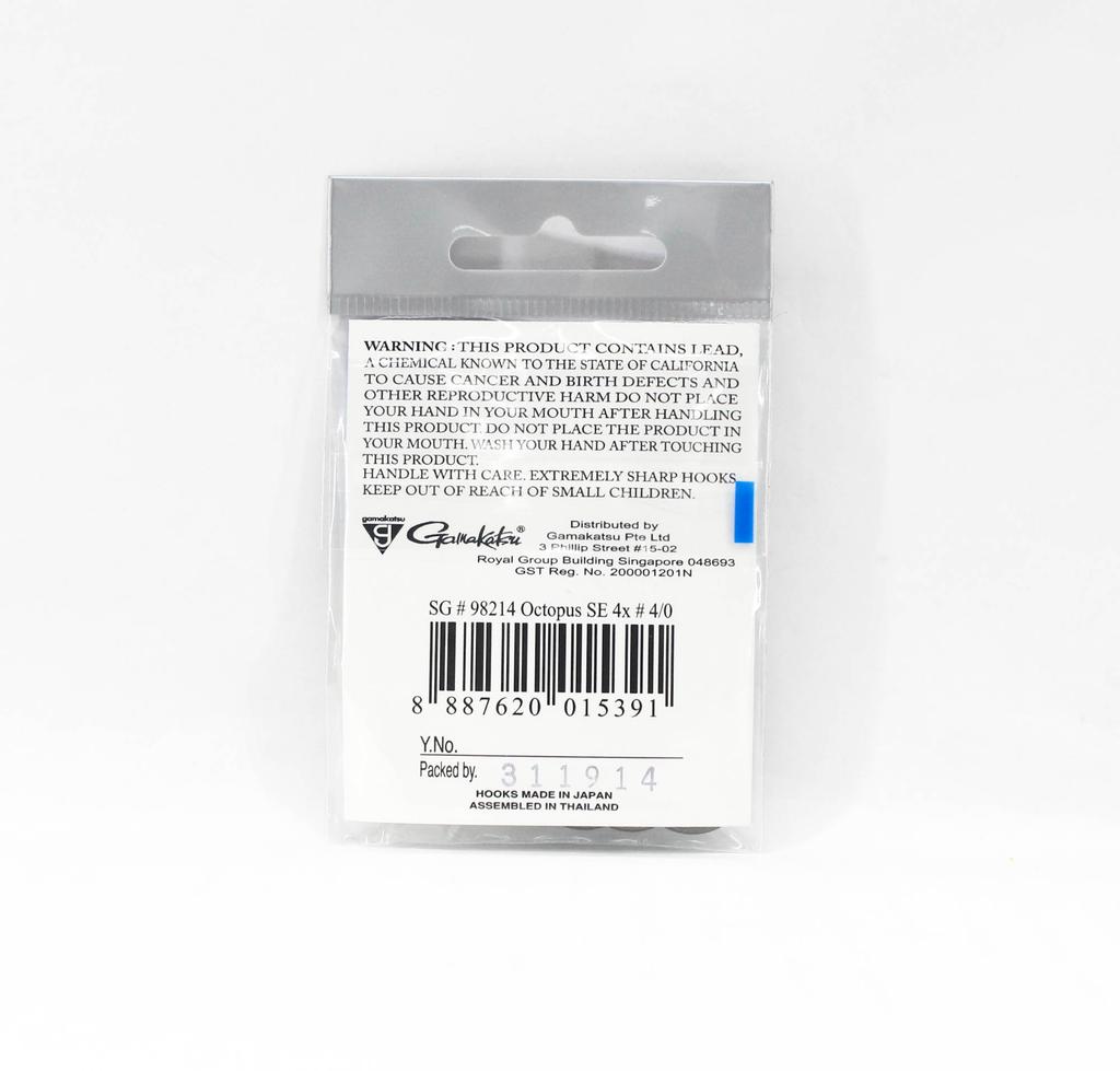 Gamakatsu Octopus Hook SE 4x Nano Alpha Size 4/0, 6 Per Pack (5391)