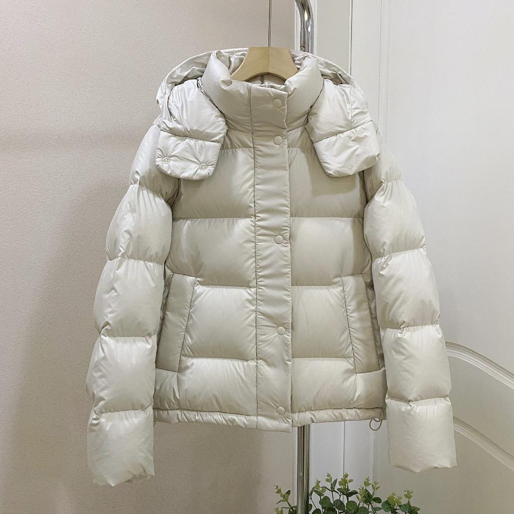 White Duck Down Short Down Jacket Women's Winter New Hooded Thickened Waist Five-grid Coat