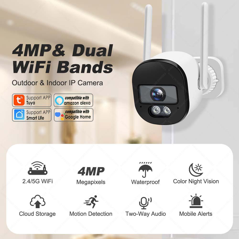 Tuya Bullet Camera Outdoor 4MP 5G WiFi IP Camera 120° Wide Angle Smart Home Security Protection CCTV Surveillance Cameras Alexa