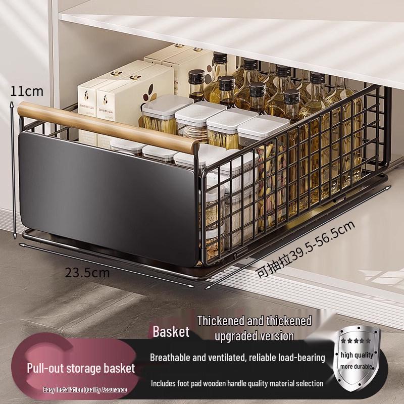 Foldable Kitchen Under-Sink Pull-Out Storage Rack for Seasoning and Tableware