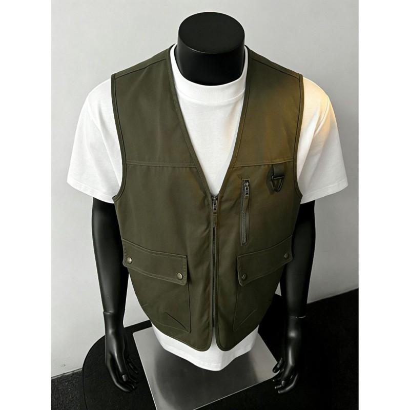 Mens Retro Workwear Vest Functional Sleeveless Jacket Outdoor Streetwear