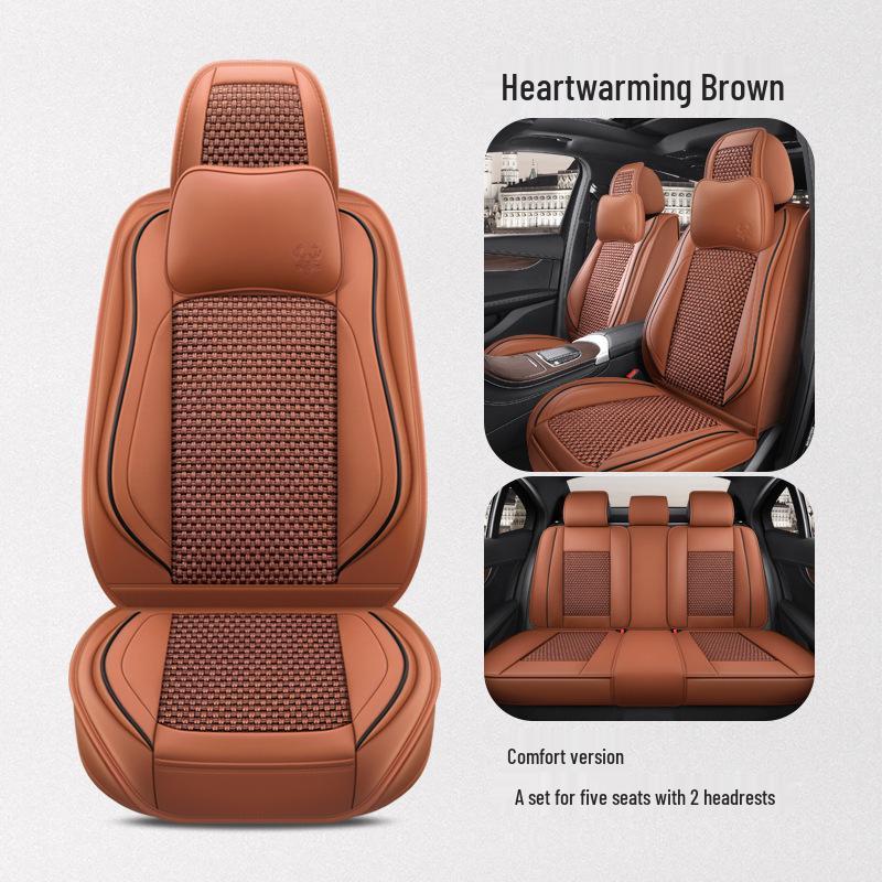 BS38 Ice Silk Leather All-Season Car Seat Cushion - Universal Fit for SUV, Sedan, Pickup, Off-Road Vehicle.