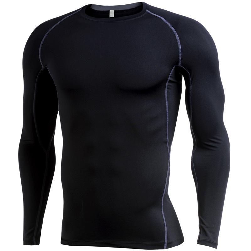 Men's Silk Grid High-Neck Performance T-Shirt - Elastic, Quick-Dry, Long-Sleeve for Autumn/Winter Running.