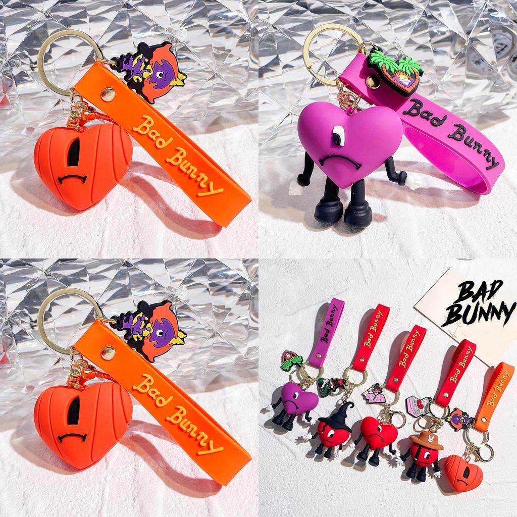 Bad Bunny Schlüsselanhänger Weichgummi Puppe Niedliches Liebesherz Kinder Weihnachtsdeko Geschenk