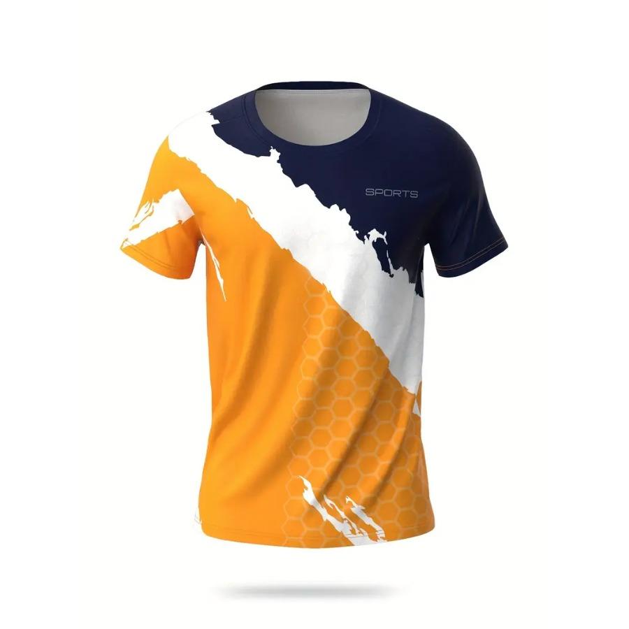 Men's Color Block Shirt, Active Short Sleeve Crew Neck Rash Guard for Fishing Hiking Outdoor