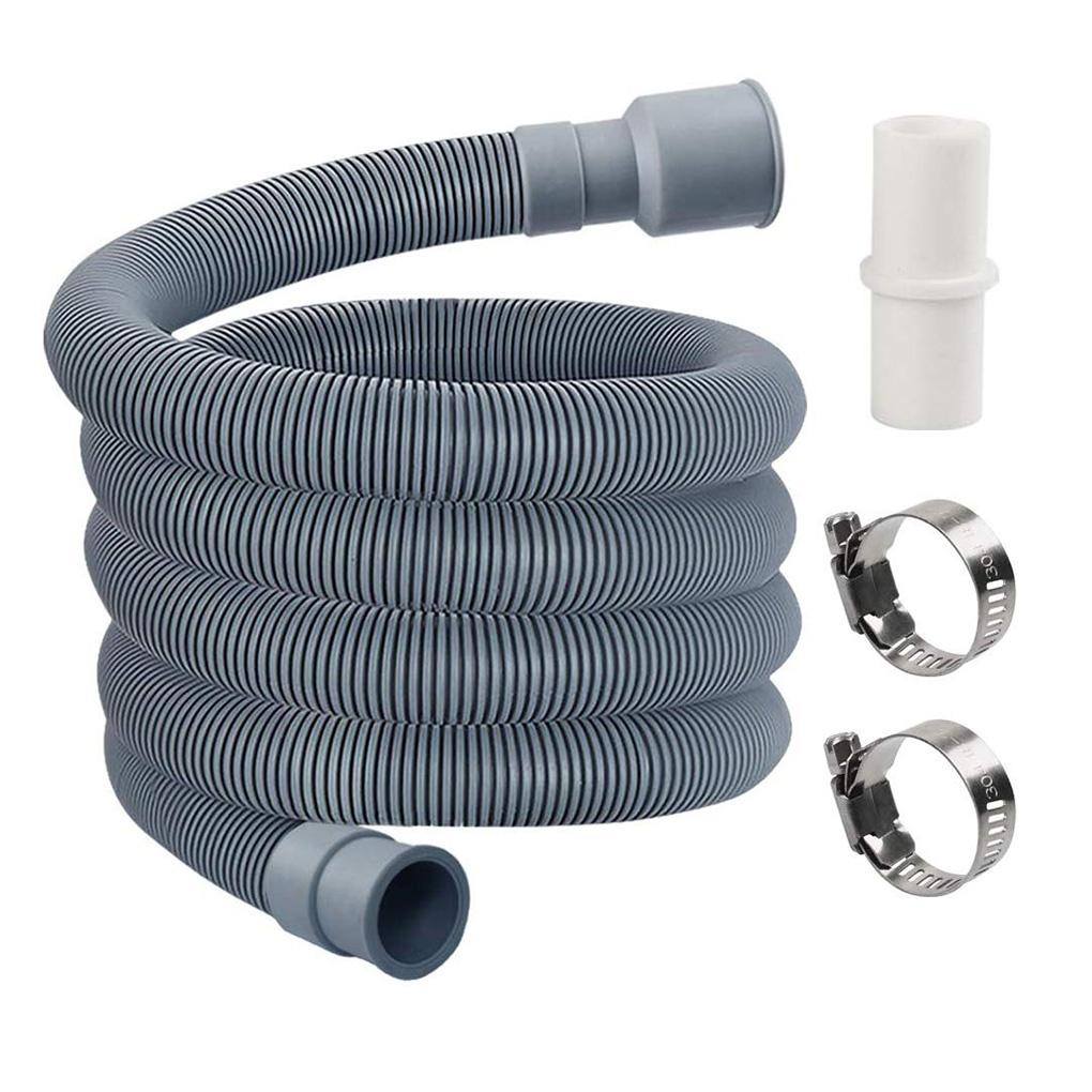 2M Washing Machine Dishwasher Corrugated Drain Hose Long Flexible Extension Waste Pipe Kit with Connector Clip for Bathroom