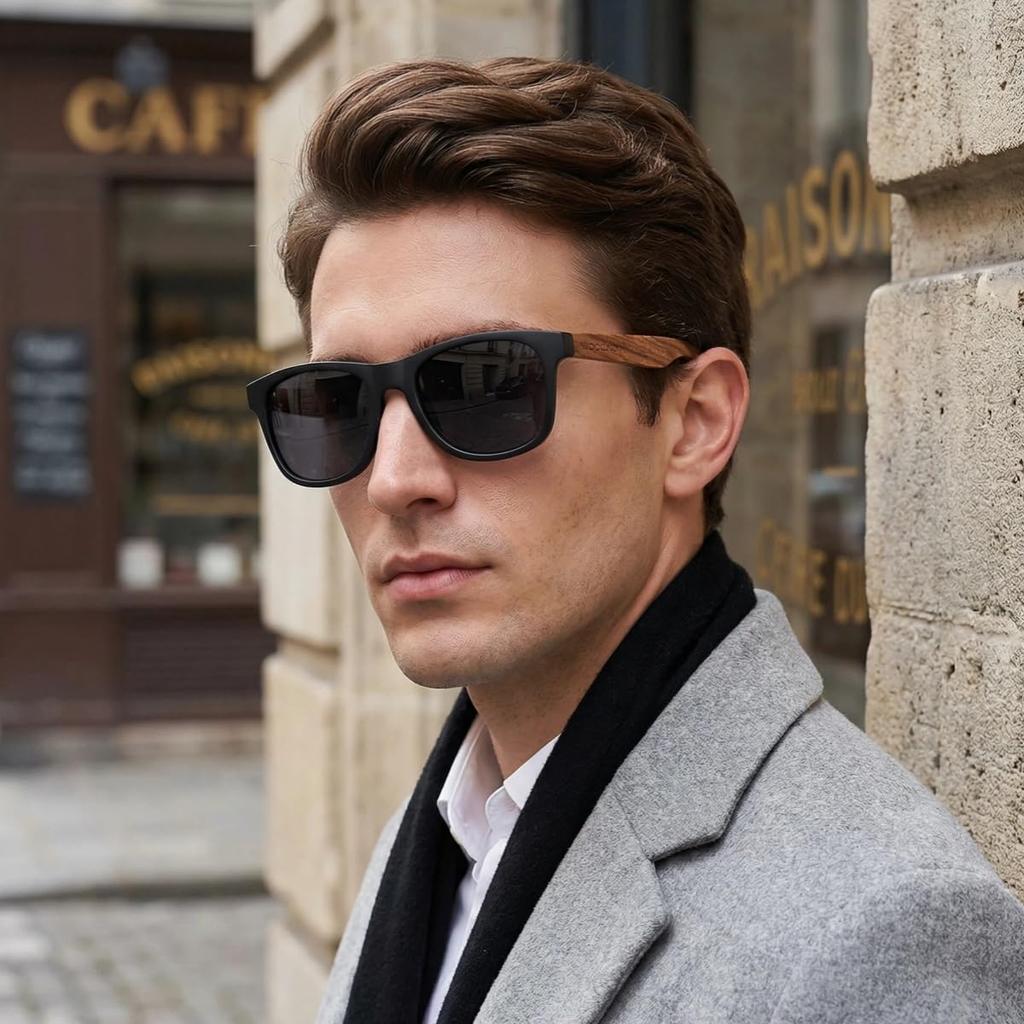 WOODONLY Sunglasses Vintage Polarized UV400 Handmade ZEBRA Wood Gray