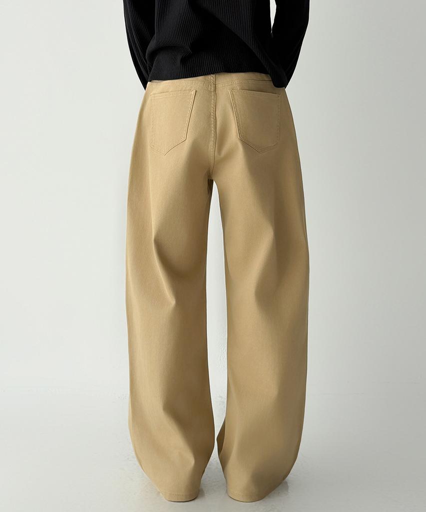 Jikeulib Beige Curved Cut-Line Wide Cotton Pants