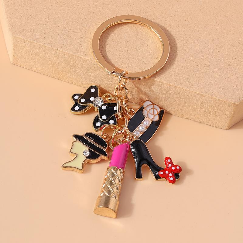 Fashion Enamel Mini Higheel Hat Keychain Lipstick Bowknot Key Rings Pendant for Key Holder Women Girl Handbag Decor Jewelry Gift