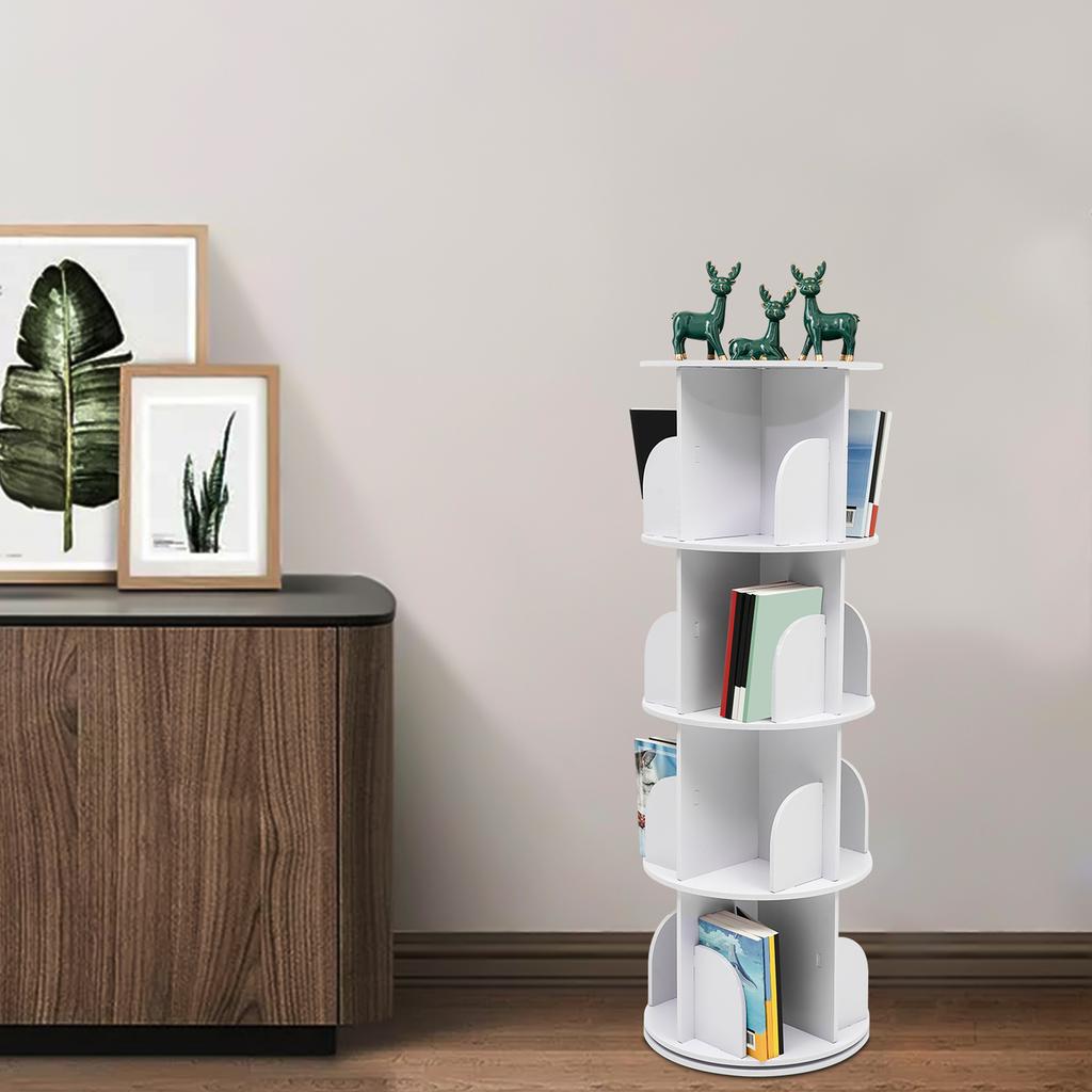 4-Tier Freestanding Bookcase 360° Rotatable Bookshelf Suitable for Bedrooms, Living Rooms, Children's Rooms, Study Rooms