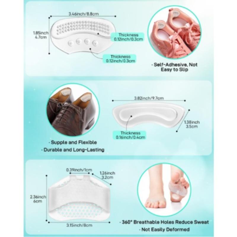 10PCS High Heel Comfort Pad Inserts, Silicone Shoe Cushion Insoles Heel Grips Liner Metatarsal Pads for Women Shoes Too Big, Prevent Rubbing