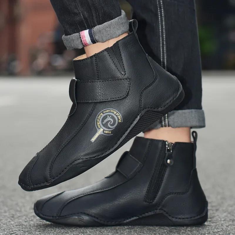 Men Short Boots Autumn Winter New  Fashion British Style Retro Flat Bottom Plush Warm Comfortable Shoes Outdoor Casual Shoes